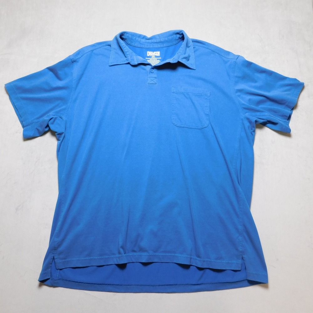 Duluth Trading Co Mens 2XL Blue Short Sleeve Pocket Polo Shirt Performance Top